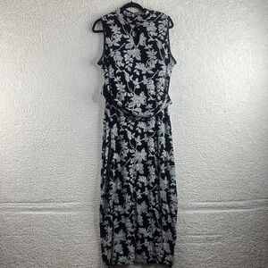 Ronni Nicole Womens Black Silver Floral Glitter Mock Neck Maxi Dress Size 16